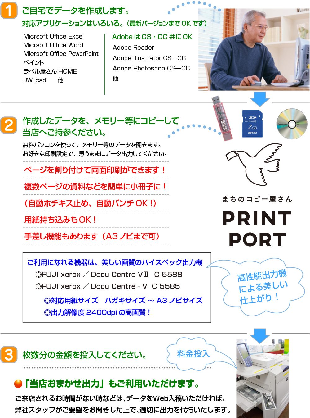 無料パソコンで高画質データ出力 | まちのコピー屋さんPRINT PORT所沢 | プリント ポート／コピー・データ出力・大判ポスター・大判図面コピー・簡易印刷